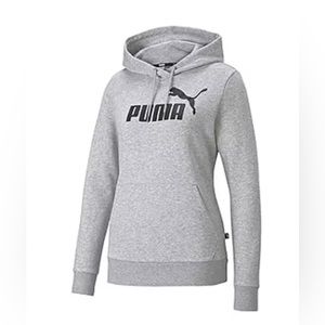 NWT Puma Classic Women’s Long Sleeve Fleece Hoodie L Gray Black Cat Graphic Logo